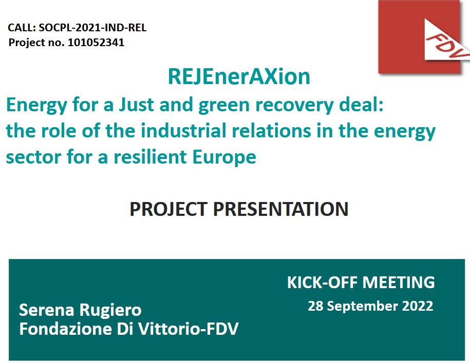 REJEnerAXion “Energy for a just and green recovery deal: the role of the industrial relations in the energy sector for a resilient Europe”