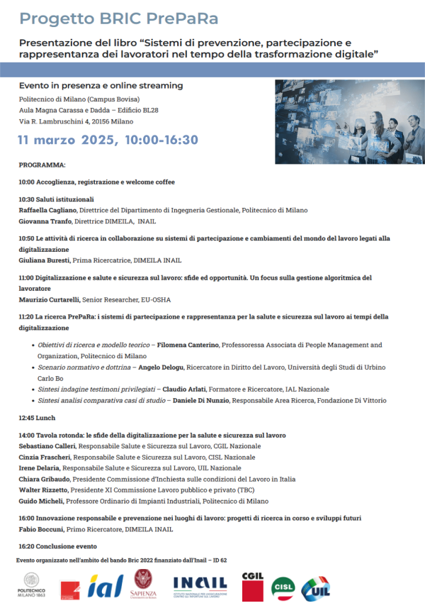 Presentazione del libro “Sistemi di prevenzione, partecipazione e rappresentanza dei lavoratori nel tempo della trasformazione digitale”